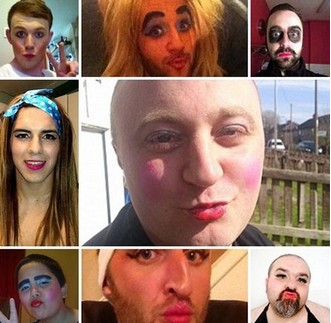 Self-portrait and fundraising guys put on makeup to help .jpg