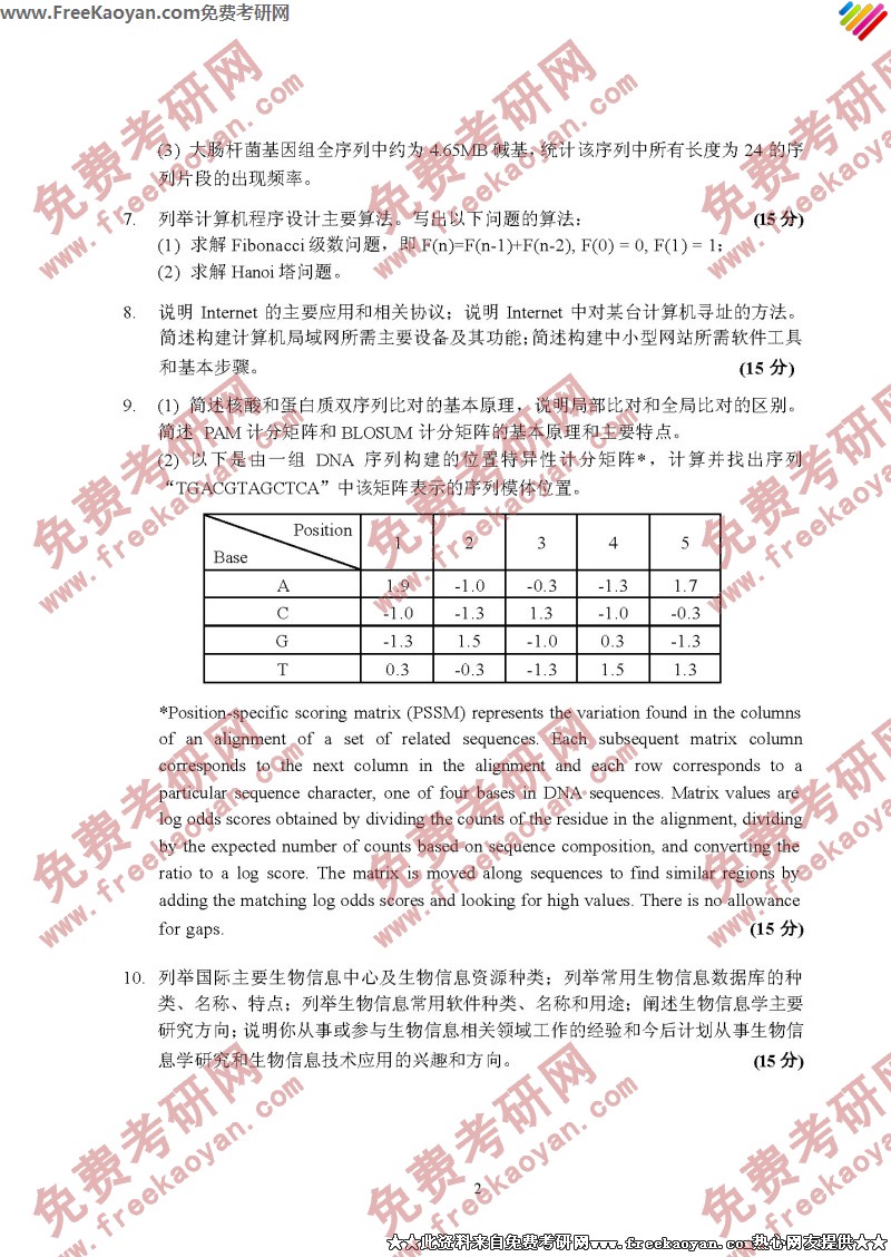 北京大学2003年生物学(计算机基础)专业课考研