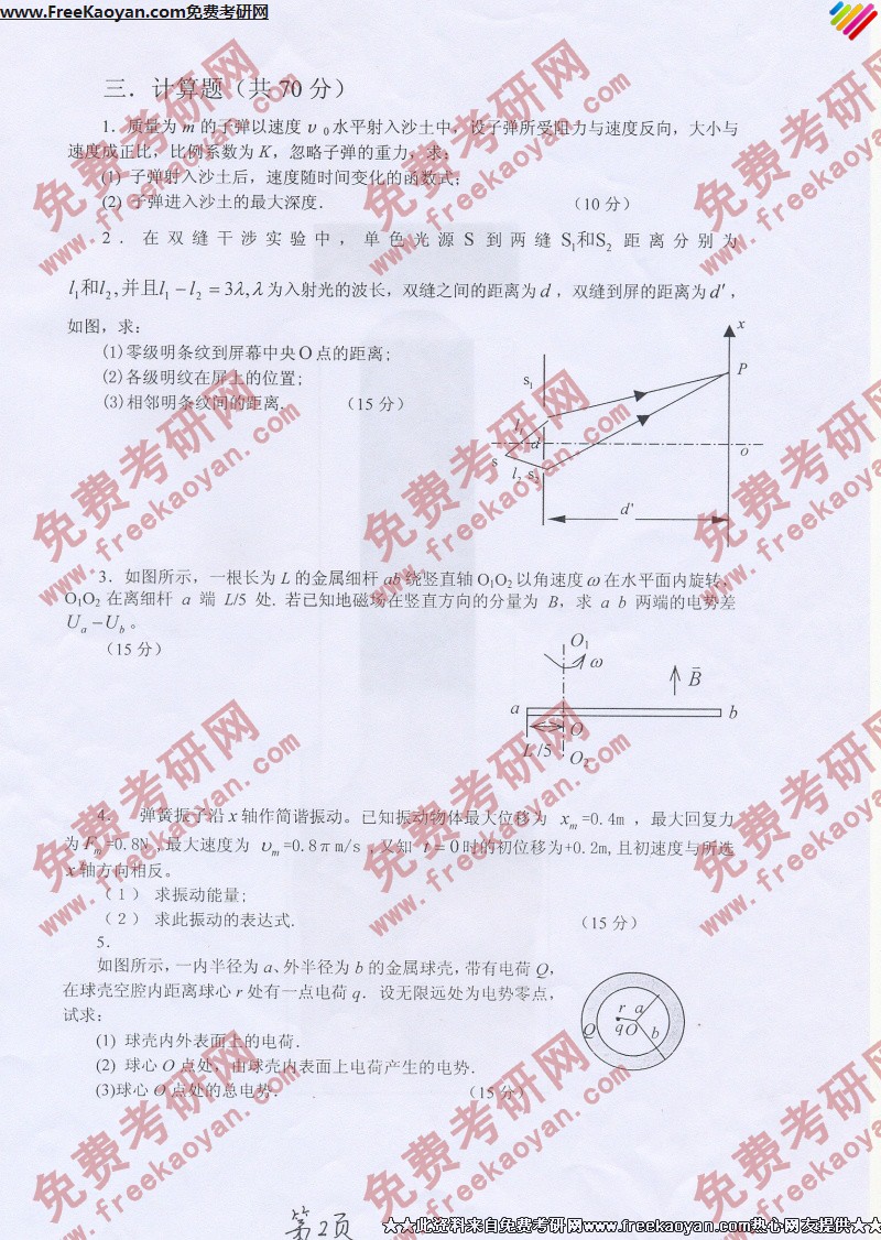 河北工业大学2006年生物物理学(普通物理学)专