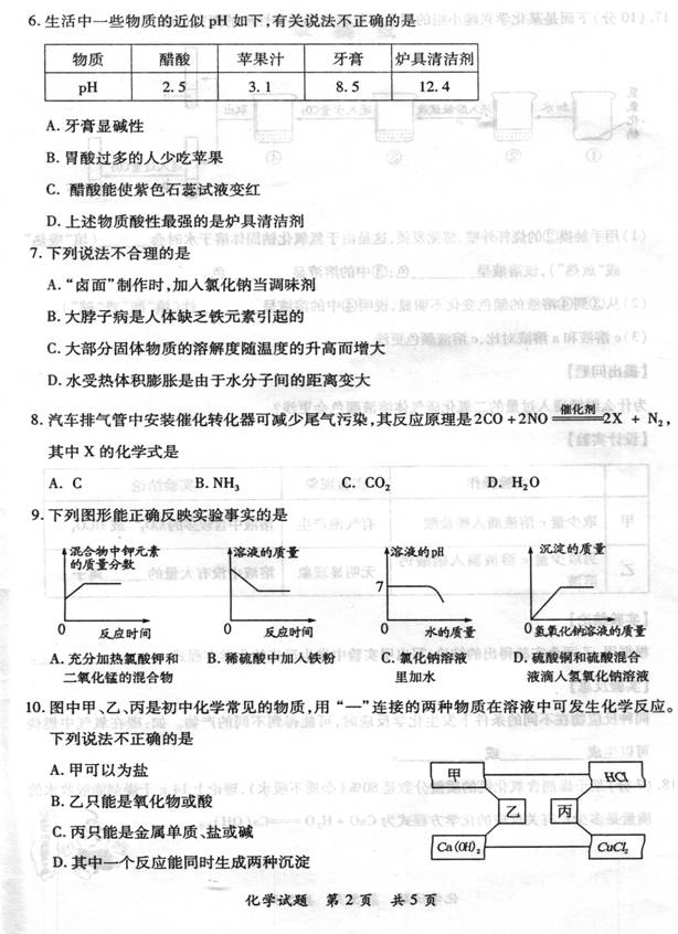 2014年福建省漳州市中考化学真题试卷附答案(扫描版)