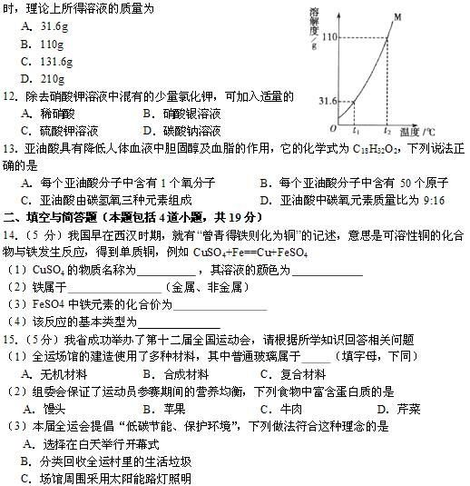 2014年辽宁省沈阳市中考化学真题试卷附答案(扫描版)