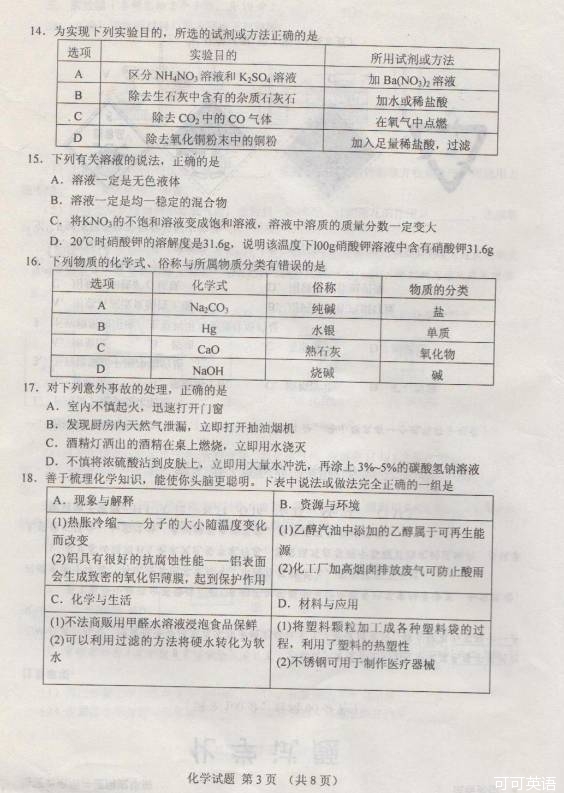 2014年山东省日照市中考化学真题试卷附答案(扫描版)