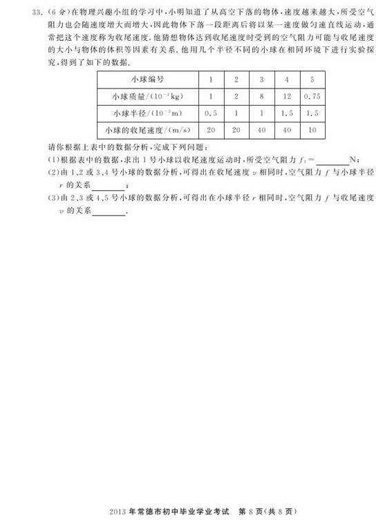 2013年湖南省常德市中考物理真题试卷附答案(扫描版)