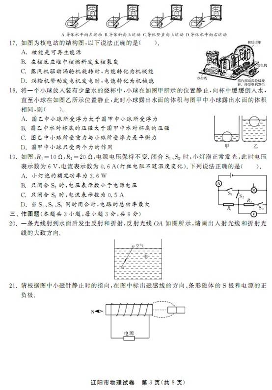 2013年辽宁省辽阳市中考物理真题试卷附答案(扫描版)
