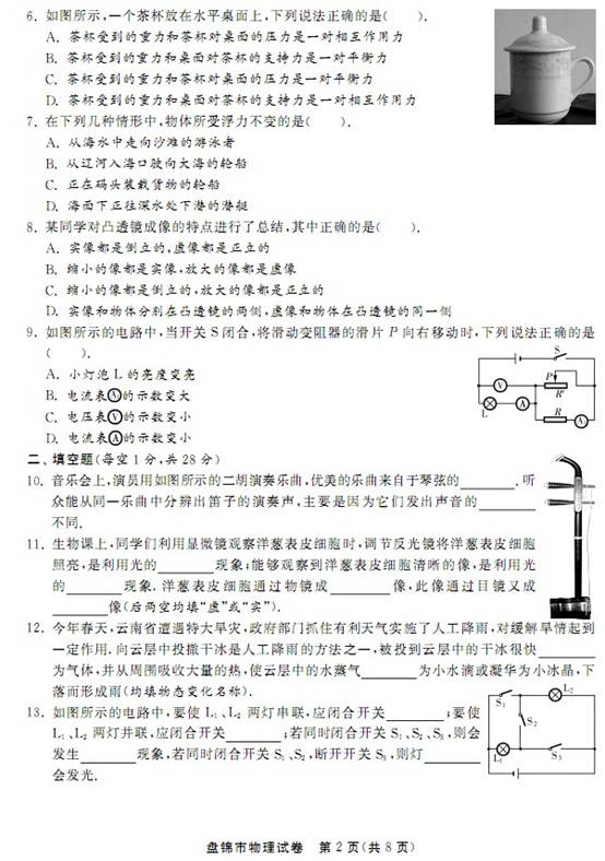 2013年辽宁省盘锦市中考物理真题试卷附答案(扫描版)