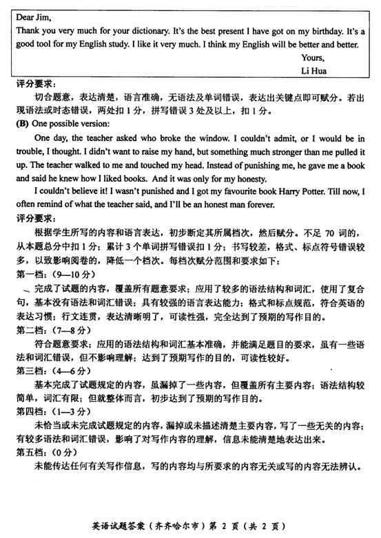2014年黑龙江省齐齐哈尔市中考英语真题试卷附答案(扫描版)