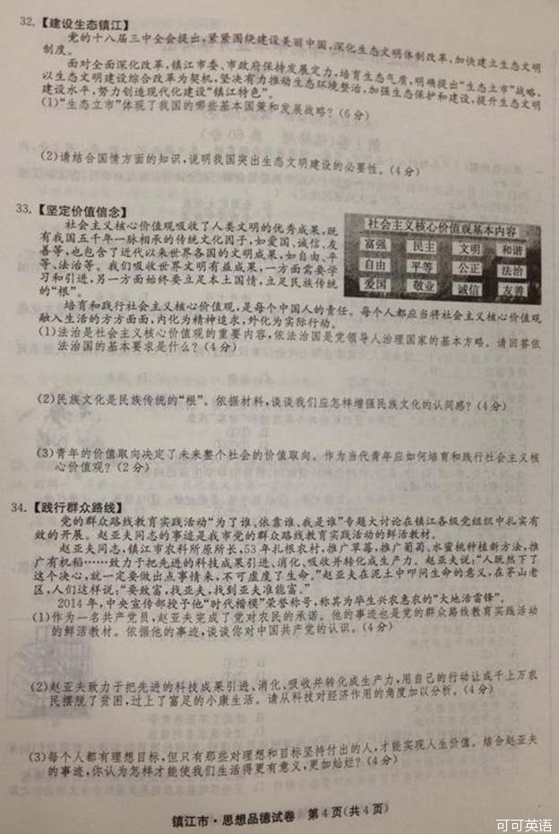 2014年江苏镇江中考政治真题附答案(扫描版)
