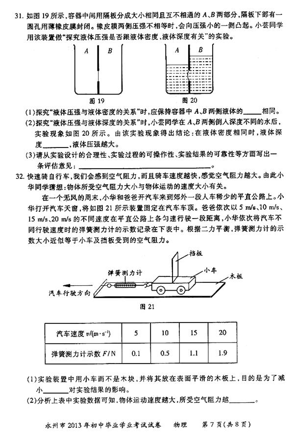 2013年湖南省永州市中考物理真题试卷附答案(扫描版)