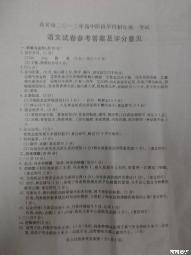 2013年四川省南充市中考语文真题试卷附答案