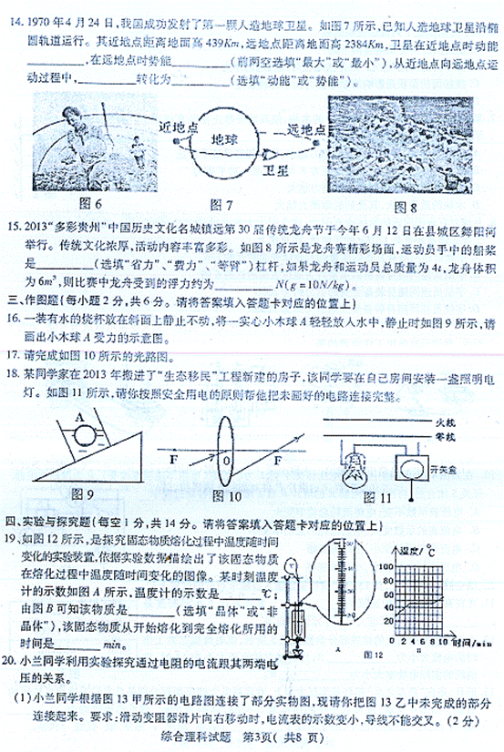 2013年贵州省黔东南中考理综(物理)真题试卷(扫描版)