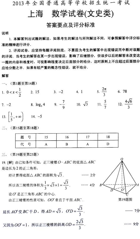 2013年高考数学真题附解析(上海卷+文科)