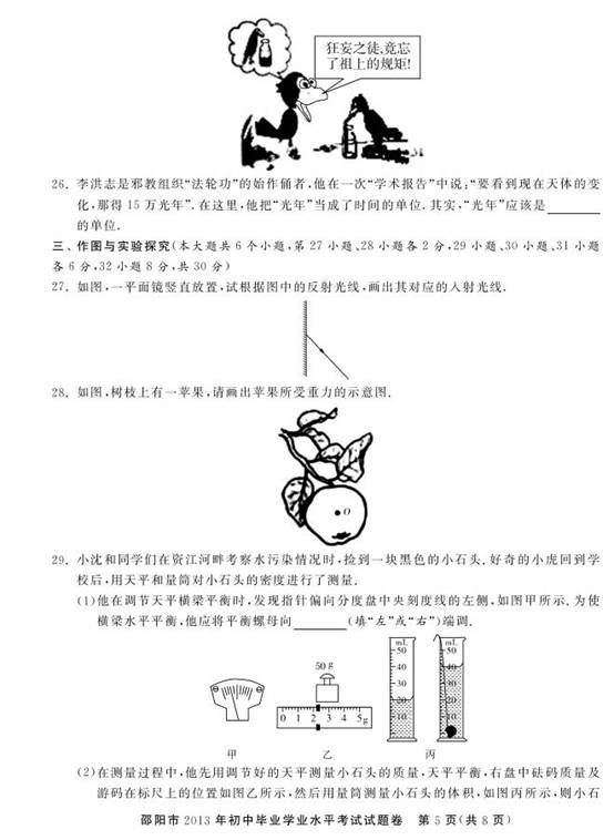 2013年湖南省邵阳市中考物理真题试卷附答案(扫描版)