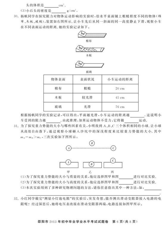 2013年湖南省邵阳市中考物理真题试卷附答案(扫描版)