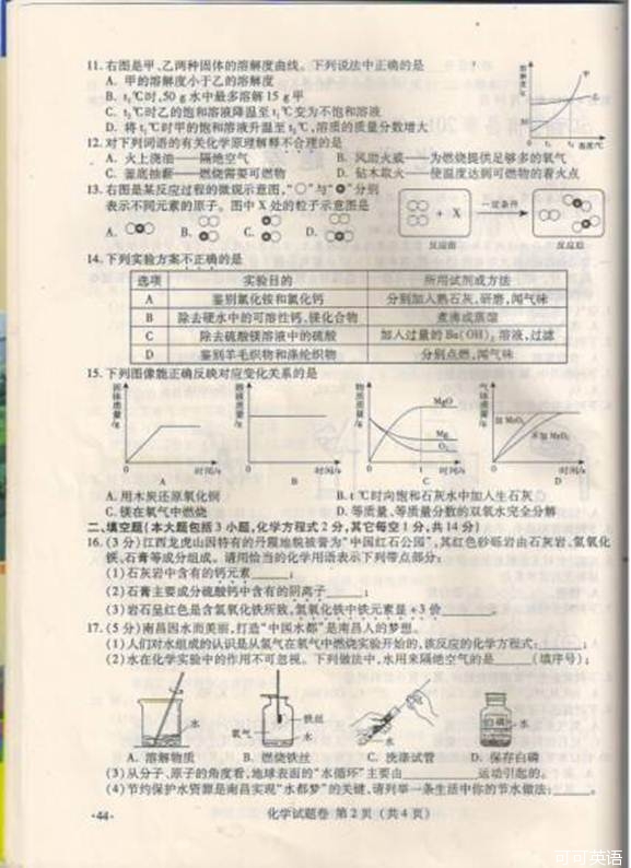 2013年江西省南昌市中考化学真题试卷附答案(扫描版)