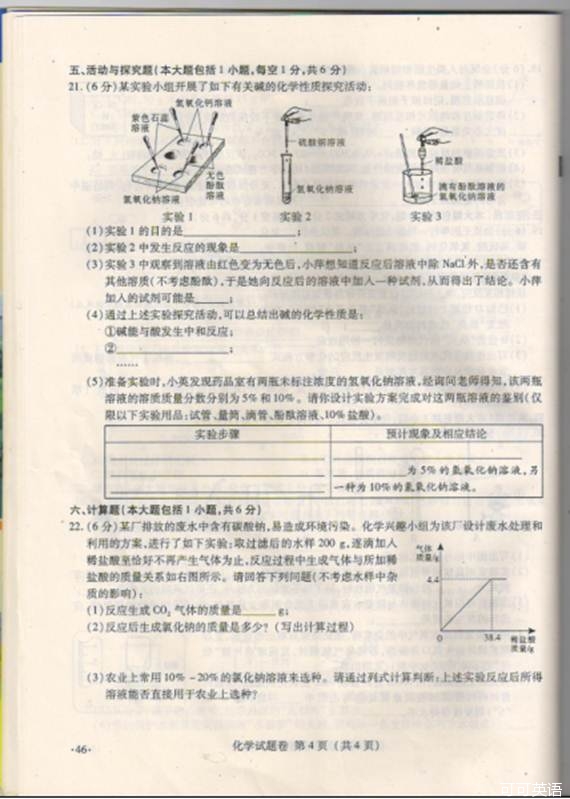 2013年江西省南昌市中考化学真题试卷附答案(扫描版)