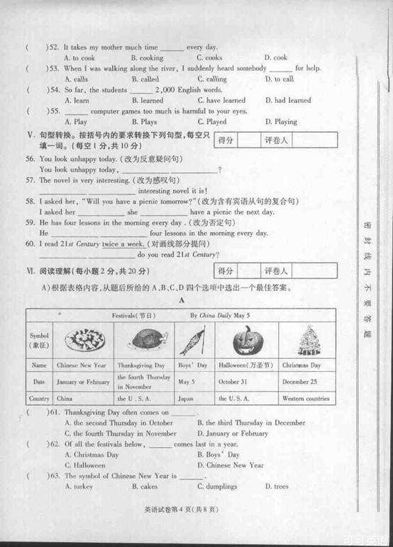 2011年甘肃省天水市中考英语真题试卷附答案(扫描版)