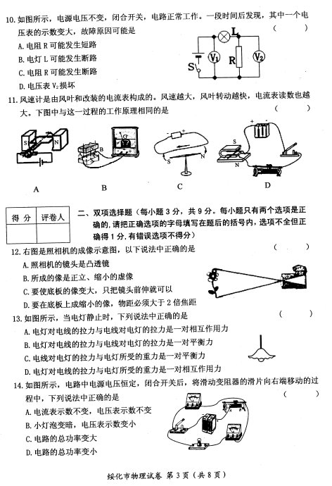 2012年黑龙江省绥化市中考物理真题试卷附答案(扫描版)