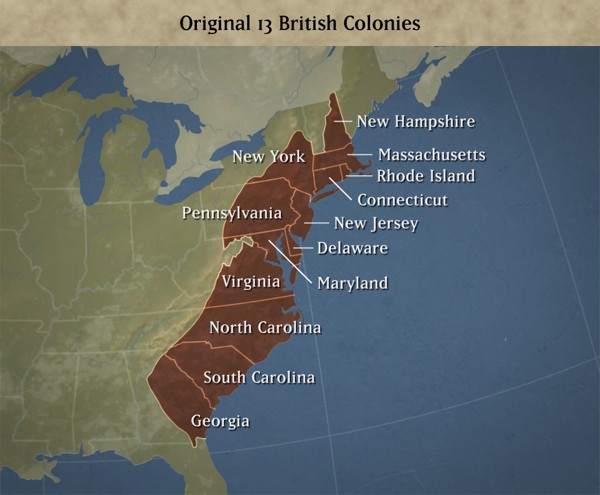 北美地区最初有13个殖民地