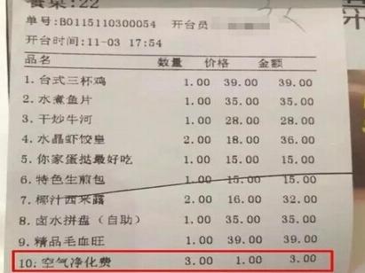 A restaurant in Jiangsu charged 1 yuan for "air purification fee".jpg