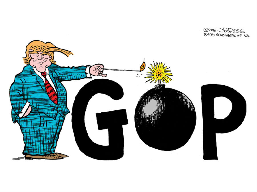 讽刺川普与共和党显要人物之间的不和的漫画