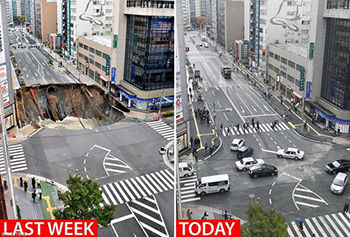 Sinkholes emerge on the streets of Japan. The government's repair efficiency is amazing.jpg