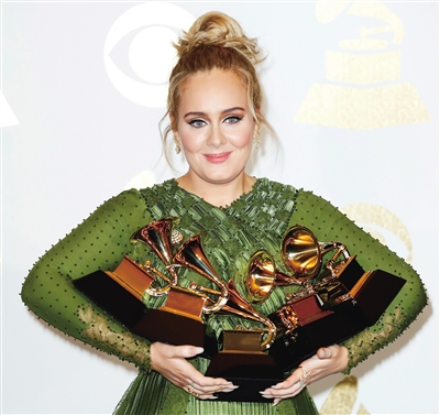 Adele swept five Grammy awards with the golden song "Hello".jpg
