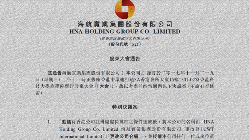 HNA Industry Co., Ltd. intends to change its name to CWT International.jpg