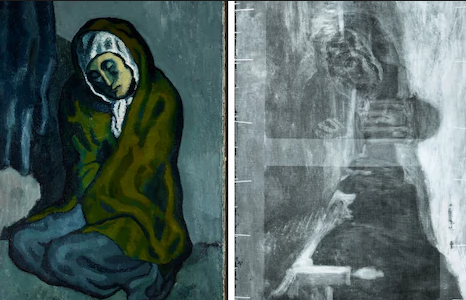 研究人员发现毕加索作品《蜷坐的女人》画中有画