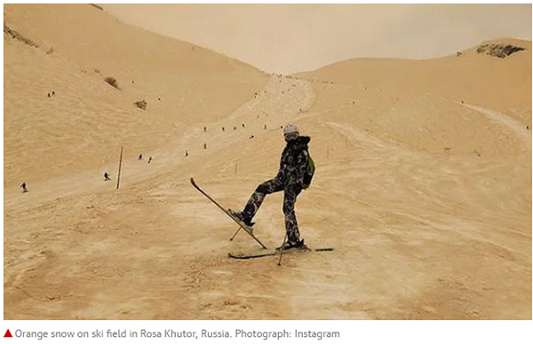 The reason for the "orange snow" in Europe turned out to be this .jpg