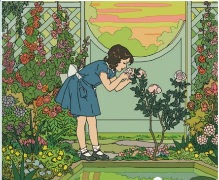a little girl and garden