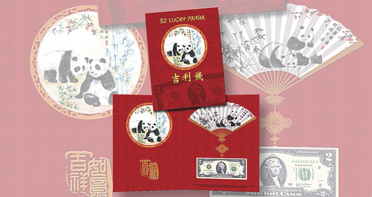 美国财政部部发行面值2美元的熊猫'吉利钱'