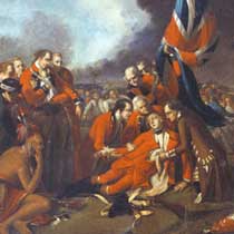 Detail from ''The Death of General Wolfe,'' a 1770 painting by Benjamin West. James Wolfe was a British general killed during the 1759 battle in which his troops won a victory over the French at Quebec, Canada.
